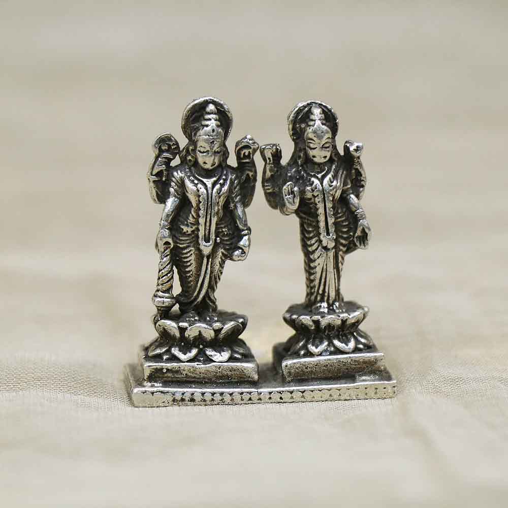 Vaibhav Jewellers Antique Silver Lord Vishnu Lakshmi Idol 351VA1556