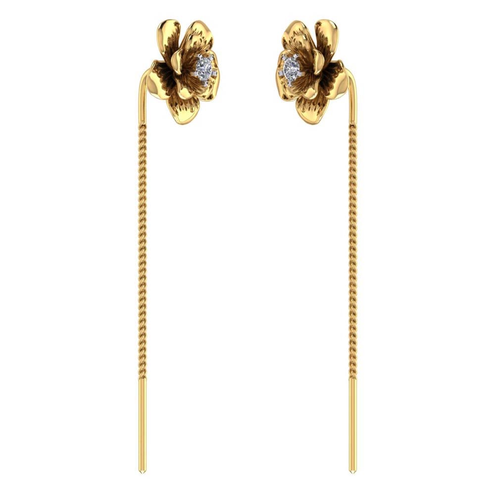 22ct Gold Long Sui Dhaga Earring with Jumkha | purejewels.com