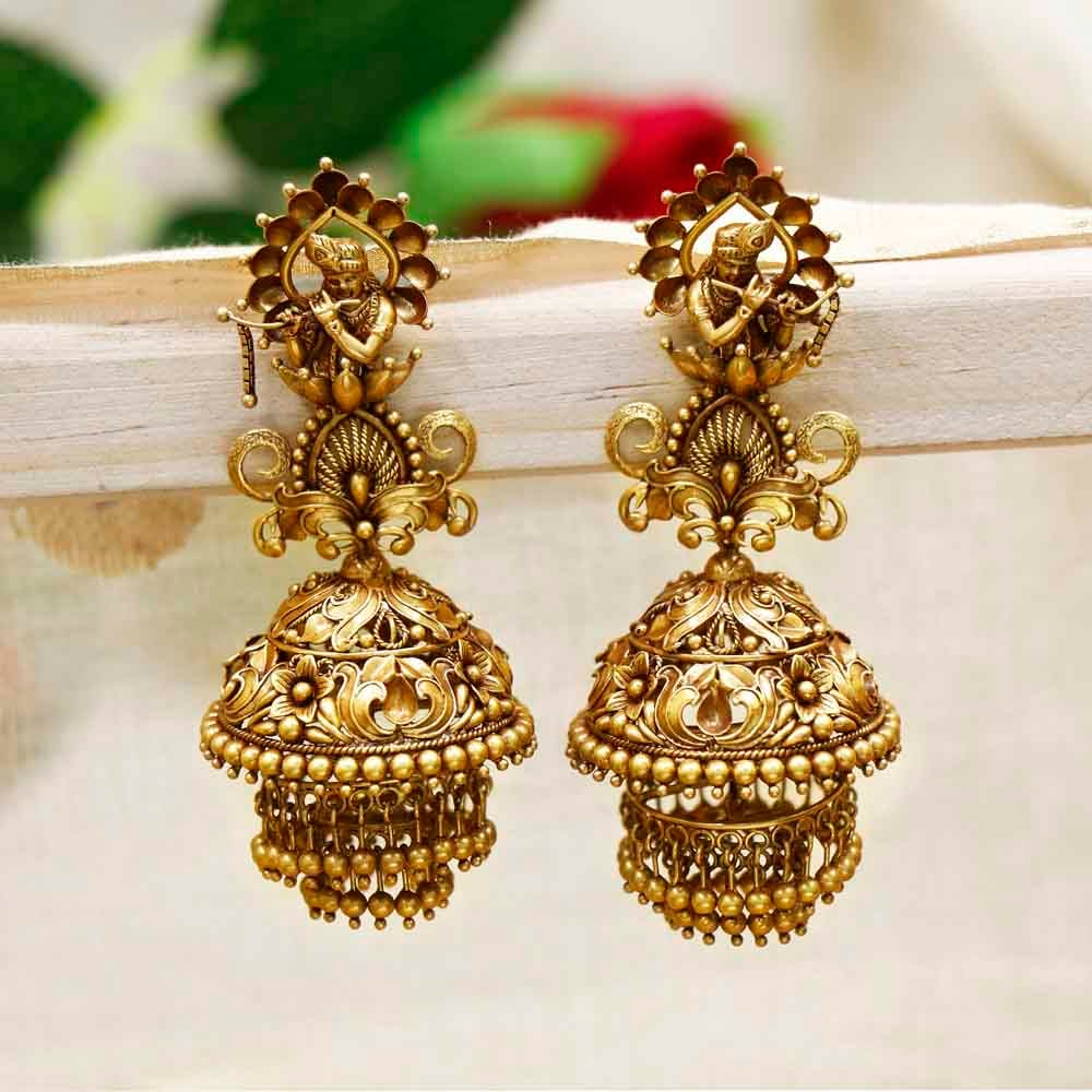 vaibhav jewellers 22k temple krishna jhumki earrings 559va317 559va317