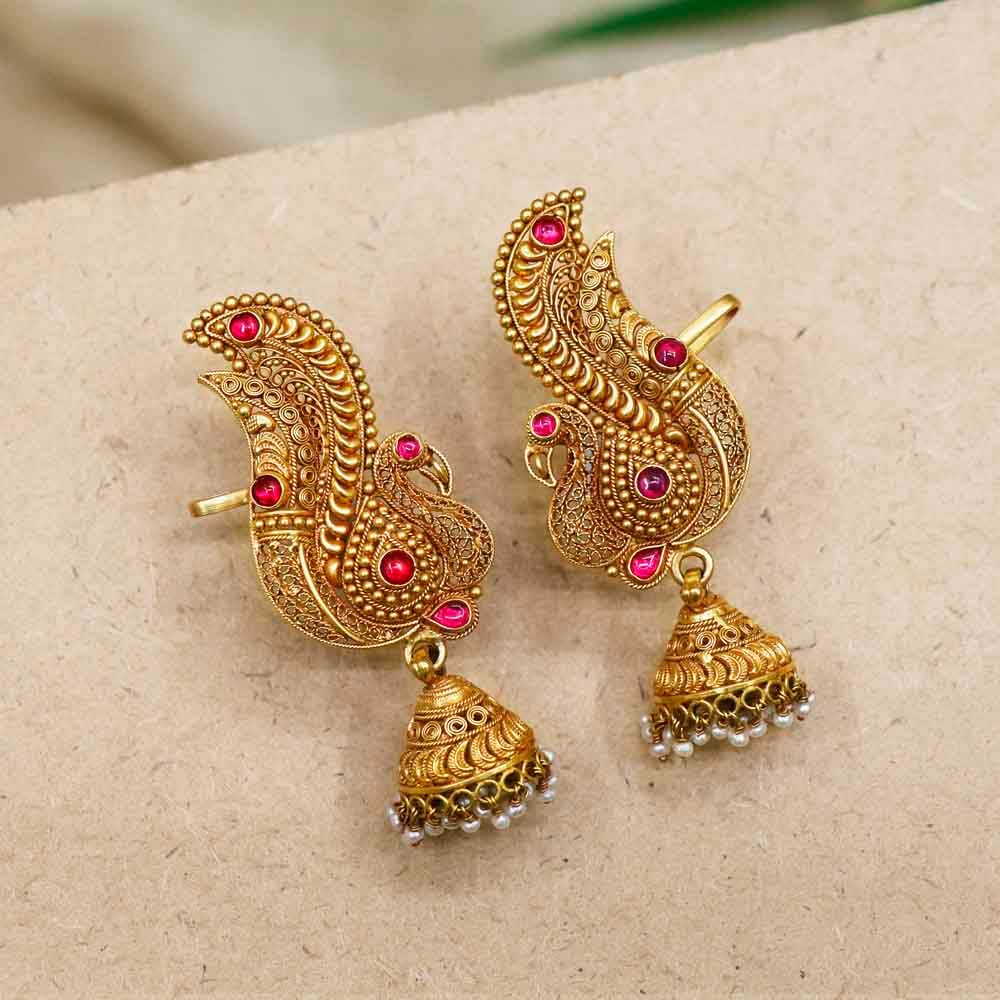 Bollywood Style Gold Plated CZ Jhumka Earrings Indian Bridal Temple Jewelry  Set | eBay