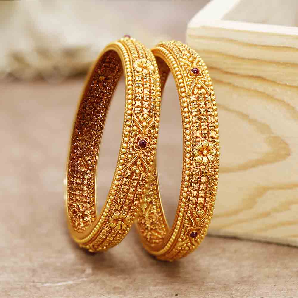Vaibhav Jewellers 22K Antique Gold Gheru Bangles 125VG1256_2