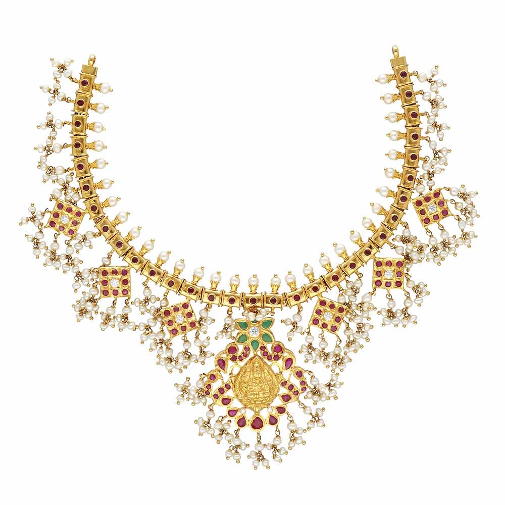 Beautiful Gold Polish Multistone Guttapusalu Necklace Set With earring –  SaiSuji Collections