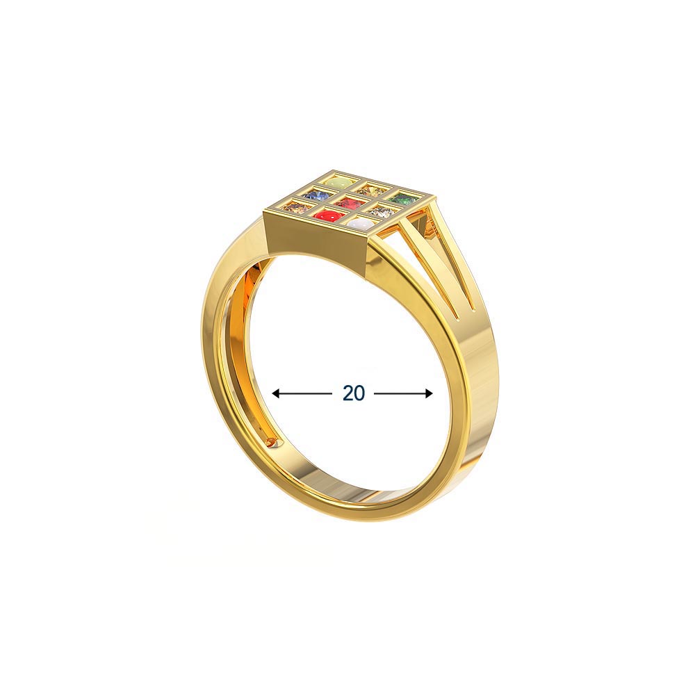 22K Gold 9 stones Men's Navrattan Ring with Diamond - 235-GR4469 in 9.800  Grams